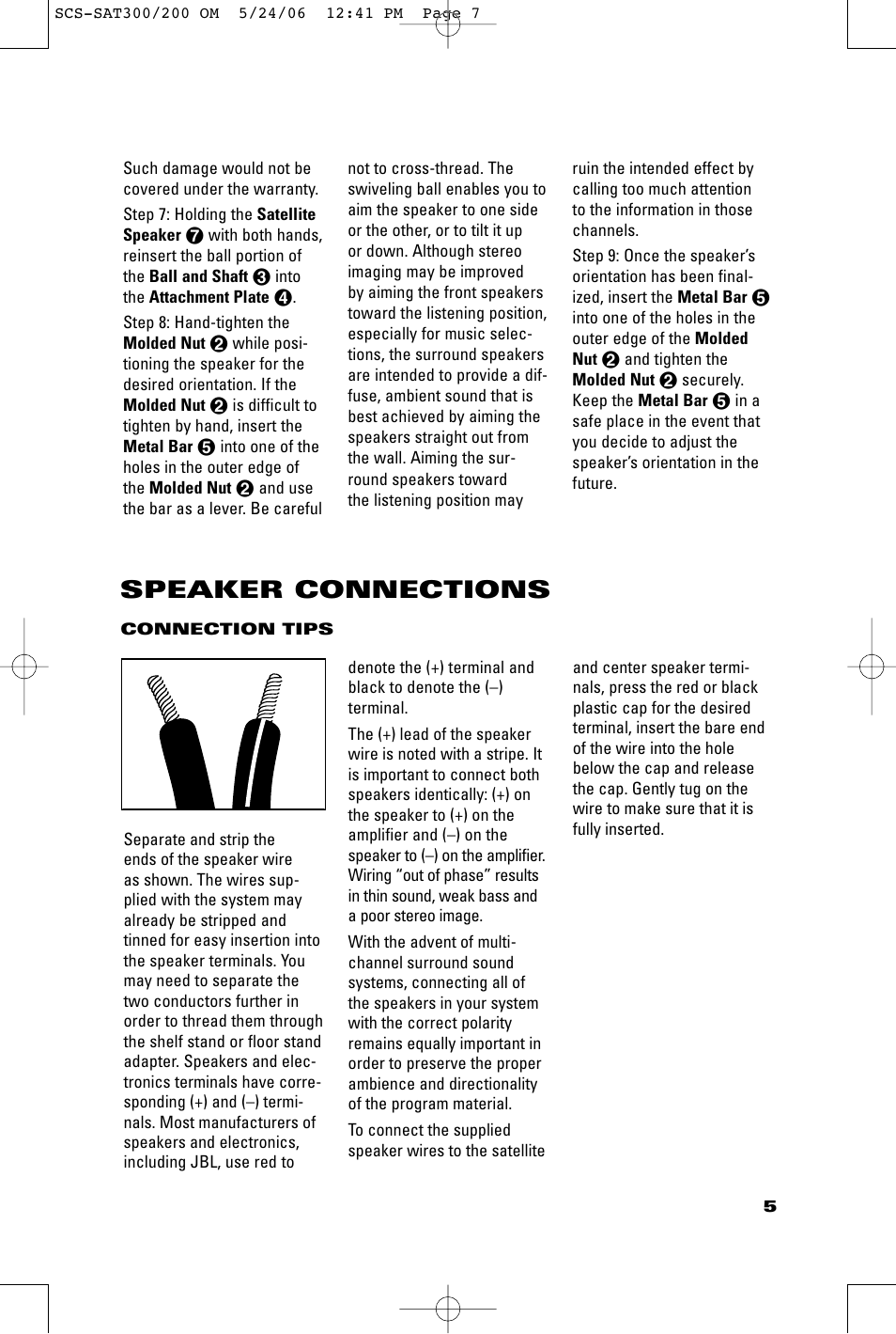 Speaker connections | JBL SCSSAT300 User Manual | Page 5 / 8