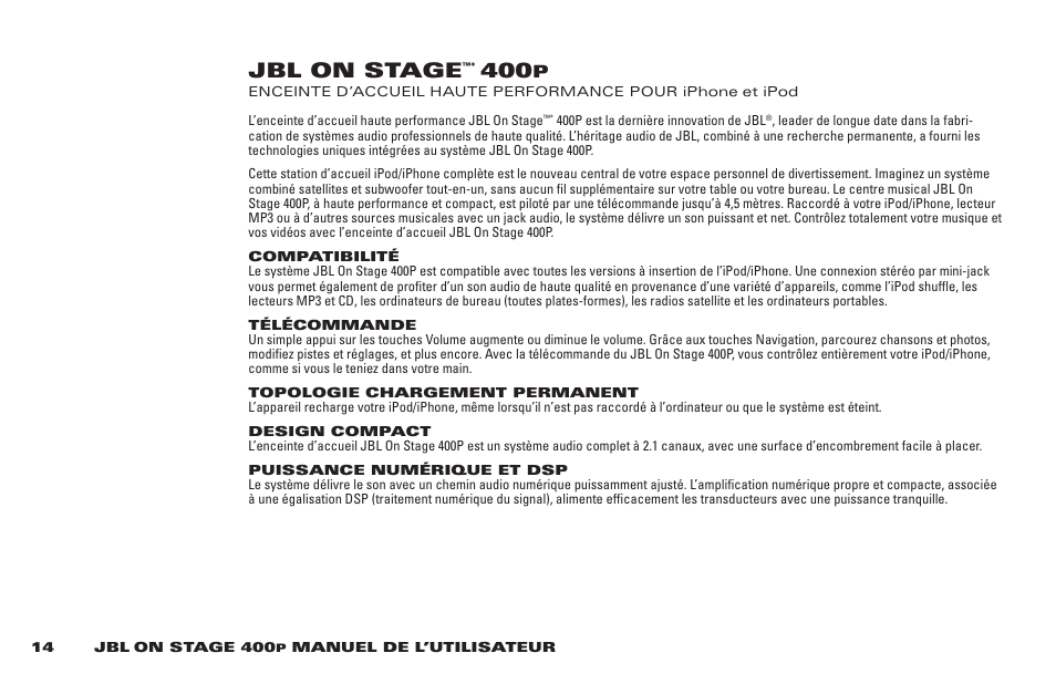 Jbl on stage | JBL 400P User Manual | Page 14 / 116