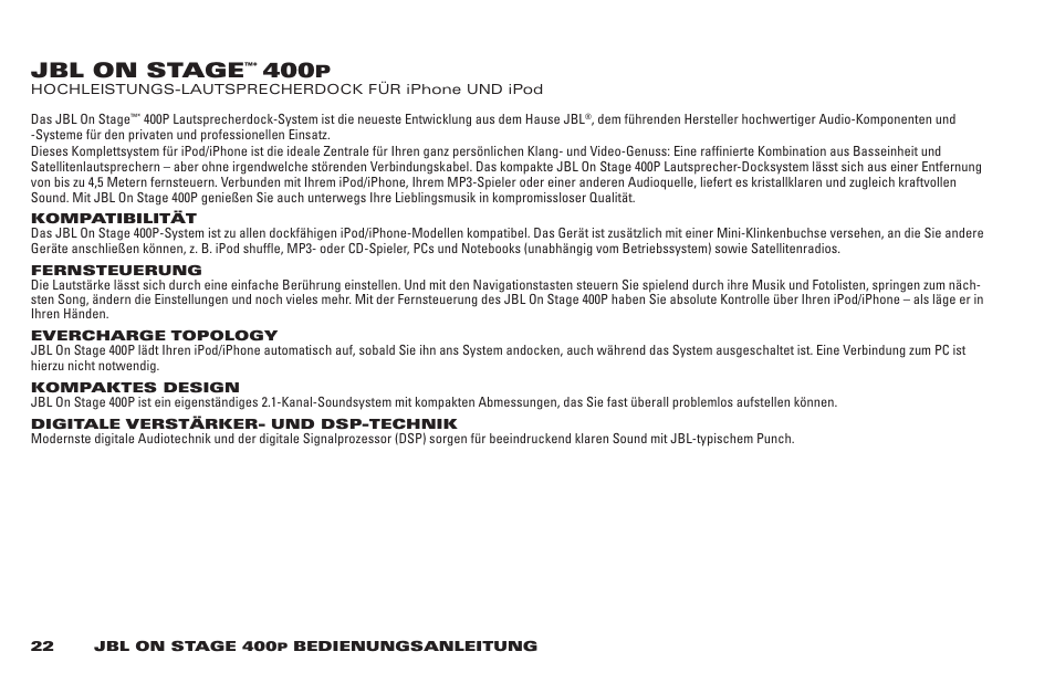 Jbl on stage | JBL 400P User Manual | Page 22 / 116