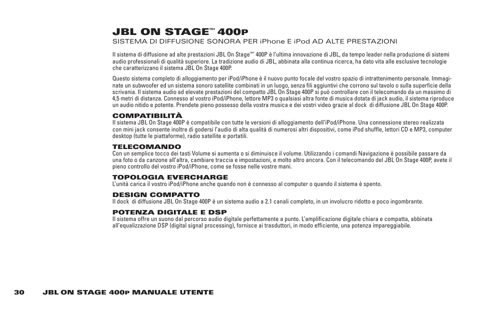 Jbl on stage | JBL 400P User Manual | Page 30 / 116