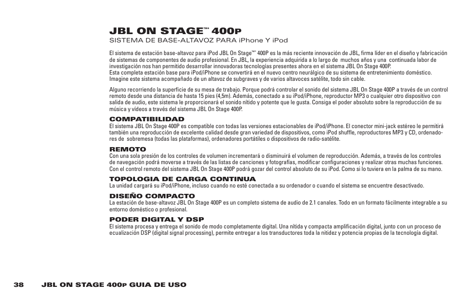 Jbl on stage | JBL 400P User Manual | Page 38 / 116