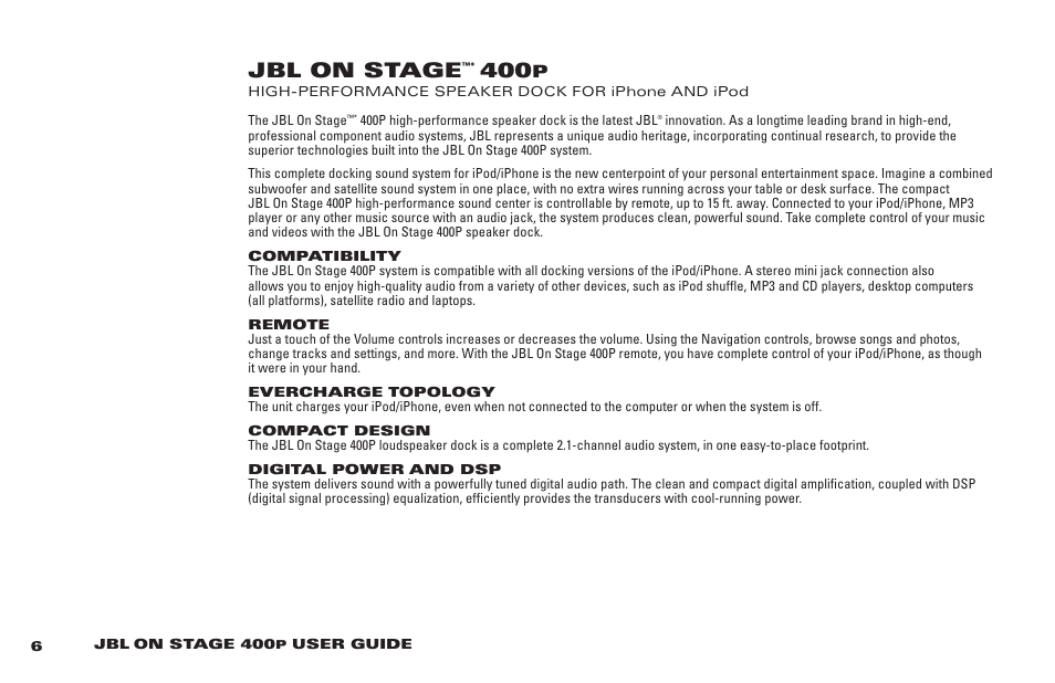 Jbl on stage | JBL 400P User Manual | Page 6 / 116