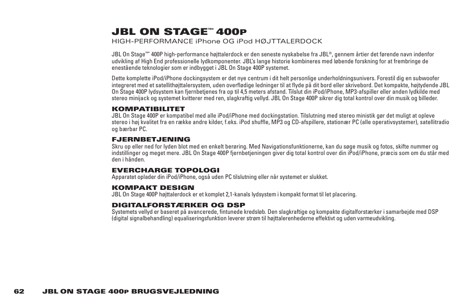 Jbl on stage | JBL 400P User Manual | Page 62 / 116