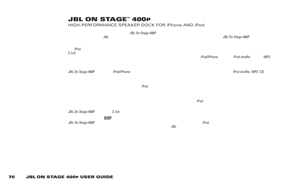 Jbl on stage | JBL 400P User Manual | Page 70 / 116