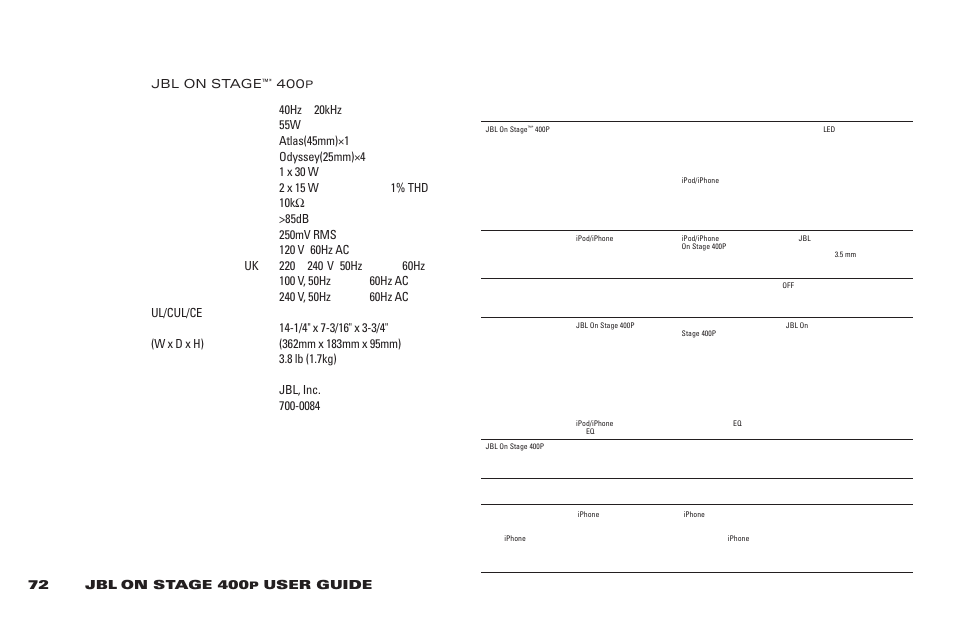 JBL 400P User Manual | Page 72 / 116