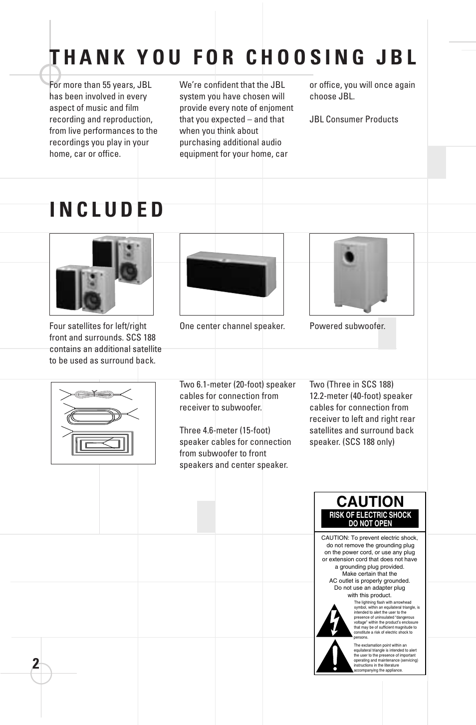 Caution | JBL SCS 188 User Manual | Page 2 / 10