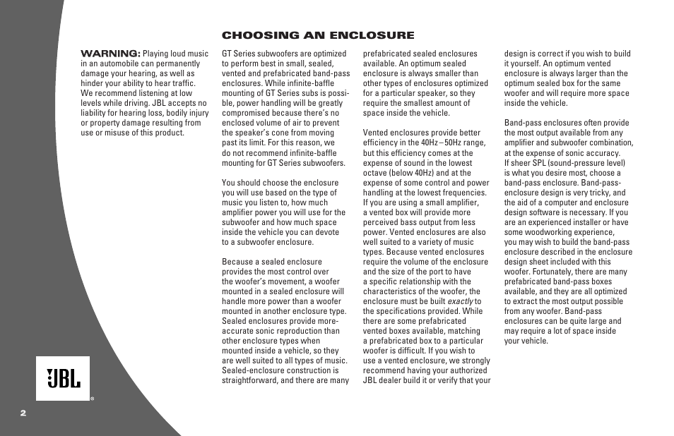 JBL GT5-12 User Manual | Page 2 / 4