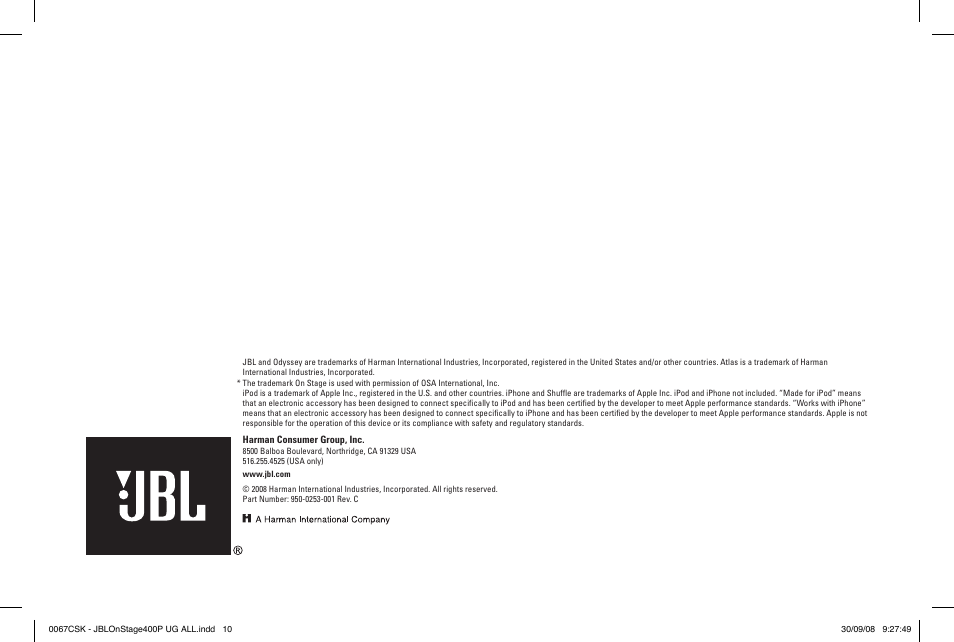 JBL ON STAGE 400P User Manual | Page 8 / 8