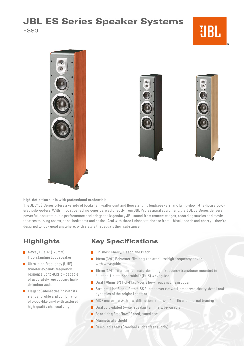 JBL ES80 User Manual | 2 pages