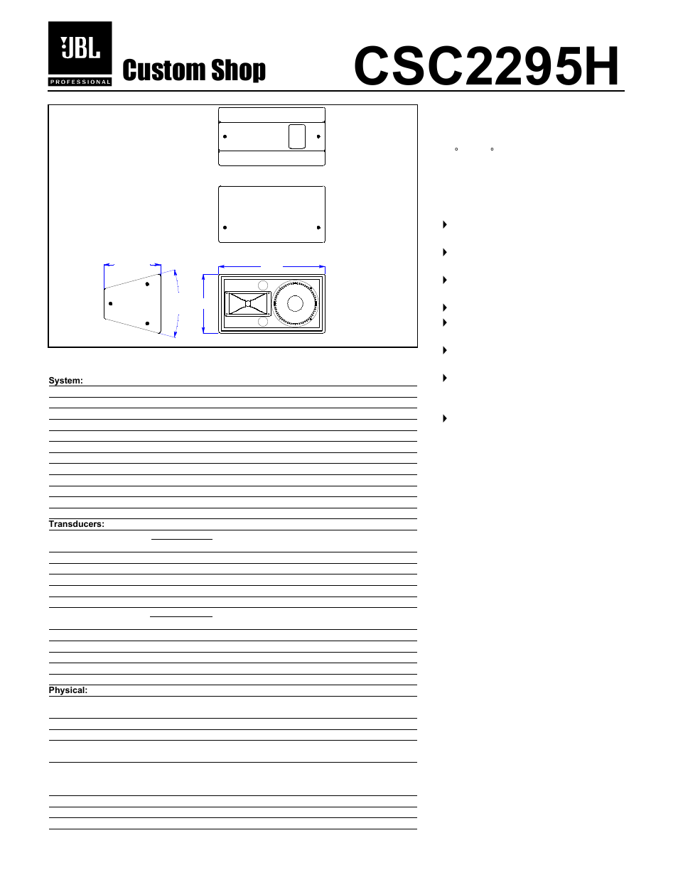 JBL Custom Shop CSC2295H User Manual | 1 page