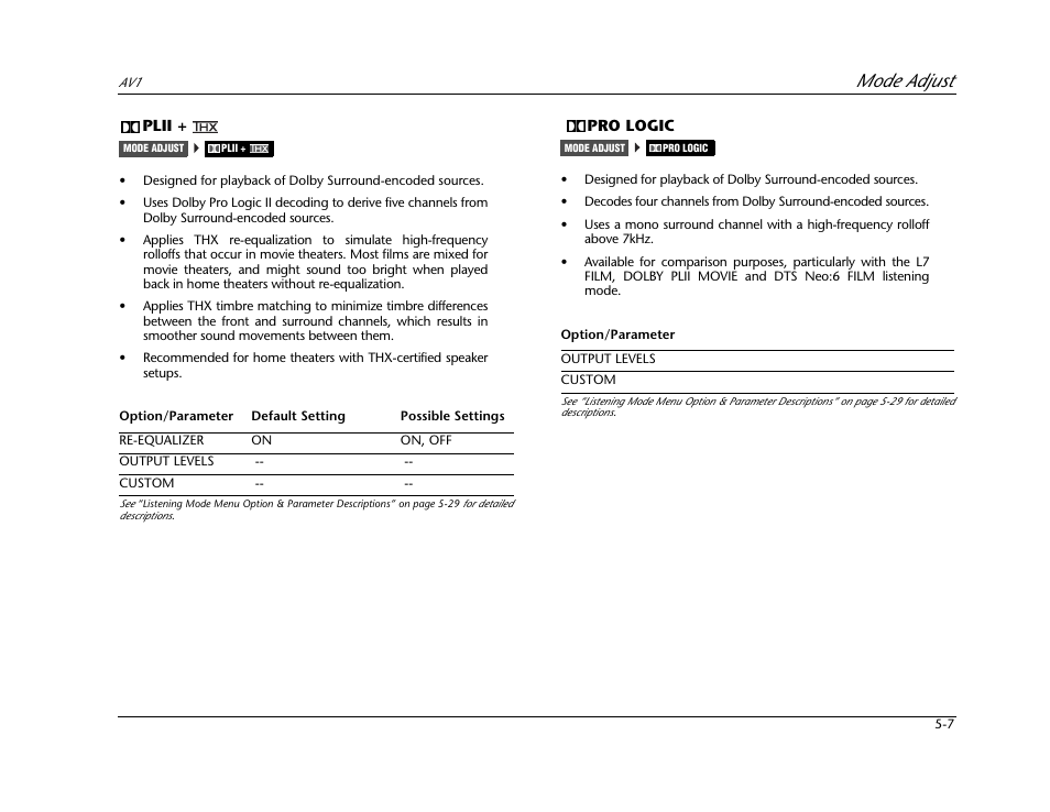 Mode adjust | JBL AV1 User Manual | Page 105 / 160