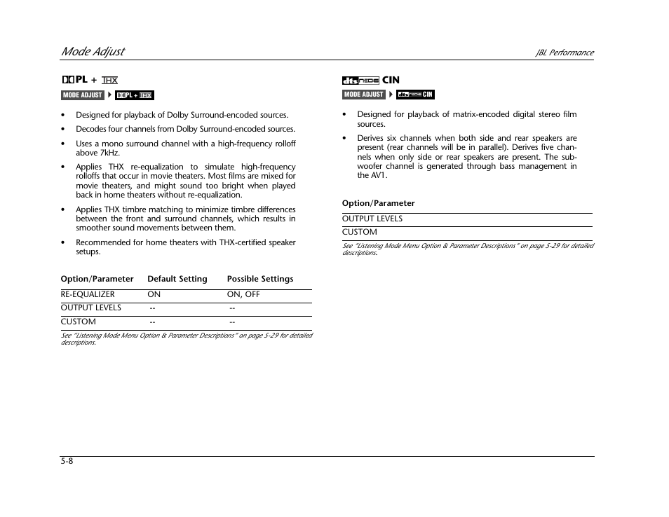 Mode adjust | JBL AV1 User Manual | Page 106 / 160