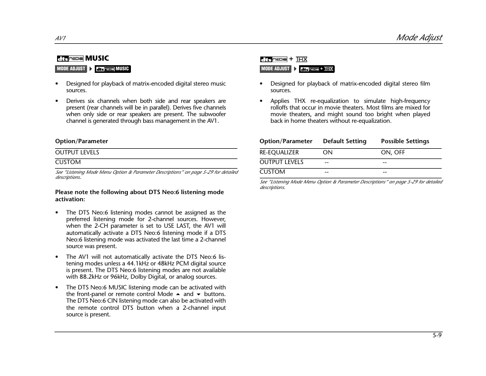 Mode adjust | JBL AV1 User Manual | Page 107 / 160