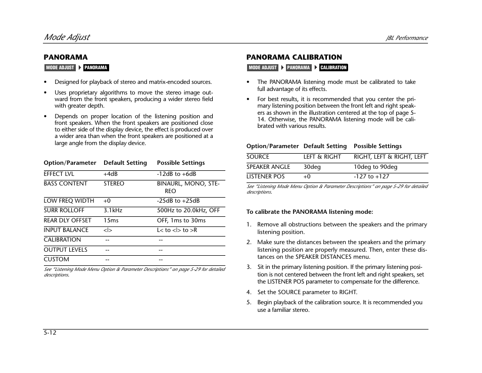 Mode adjust | JBL AV1 User Manual | Page 110 / 160