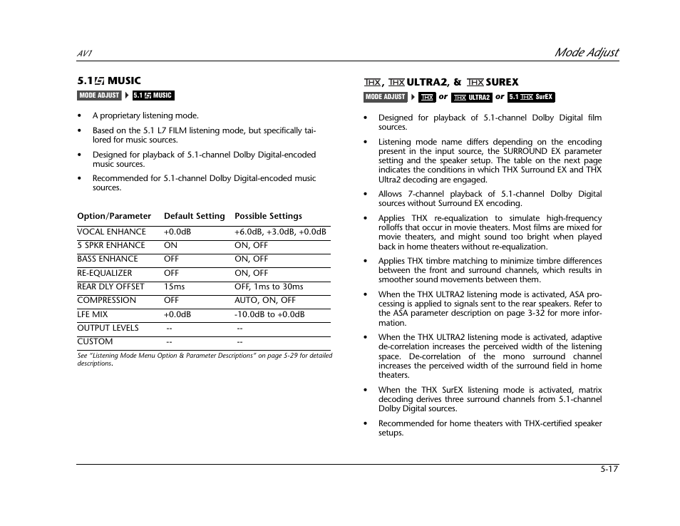 Mode adjust | JBL AV1 User Manual | Page 115 / 160