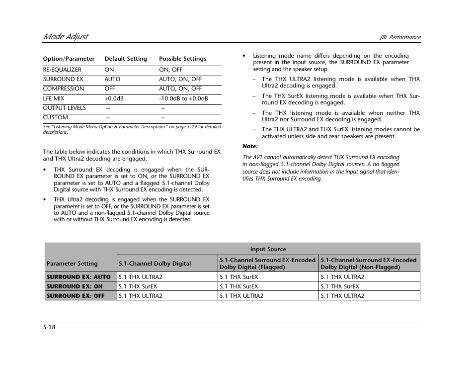 Mode adjust | JBL AV1 User Manual | Page 116 / 160