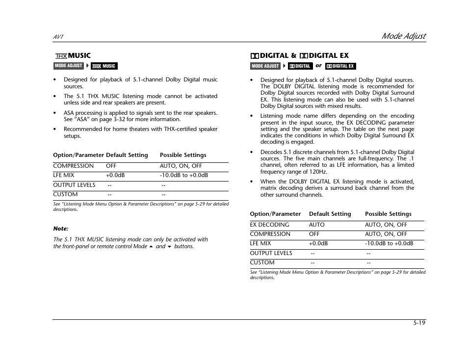 Mode adjust | JBL AV1 User Manual | Page 117 / 160