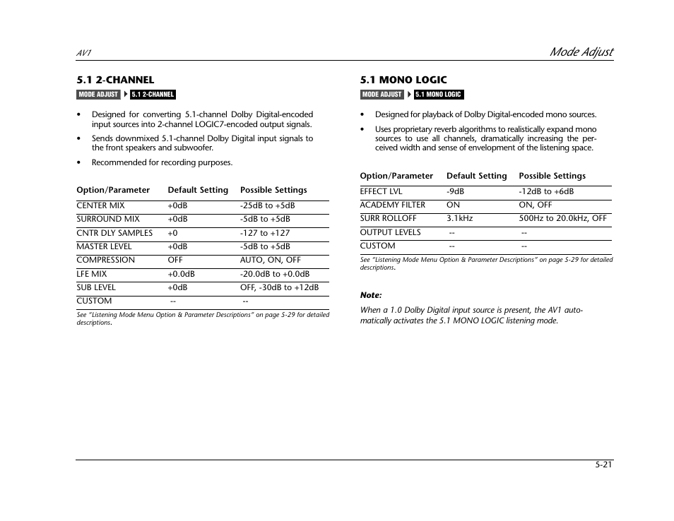 Mode adjust | JBL AV1 User Manual | Page 119 / 160