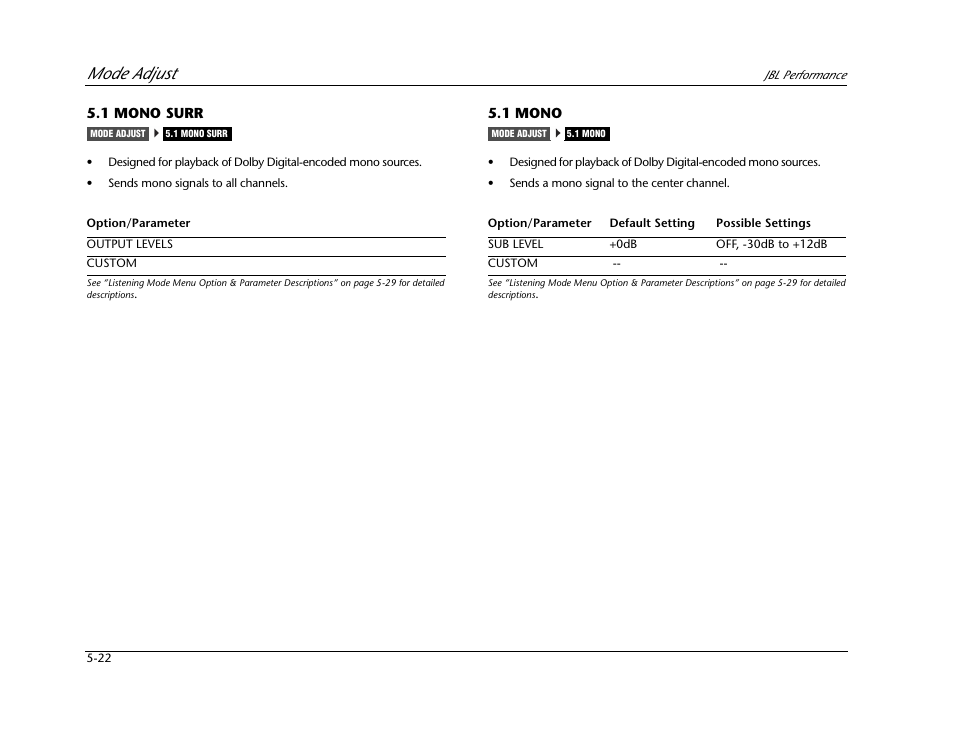 Mode adjust | JBL AV1 User Manual | Page 120 / 160