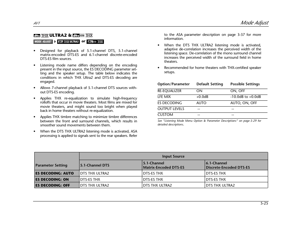 Mode adjust | JBL AV1 User Manual | Page 123 / 160