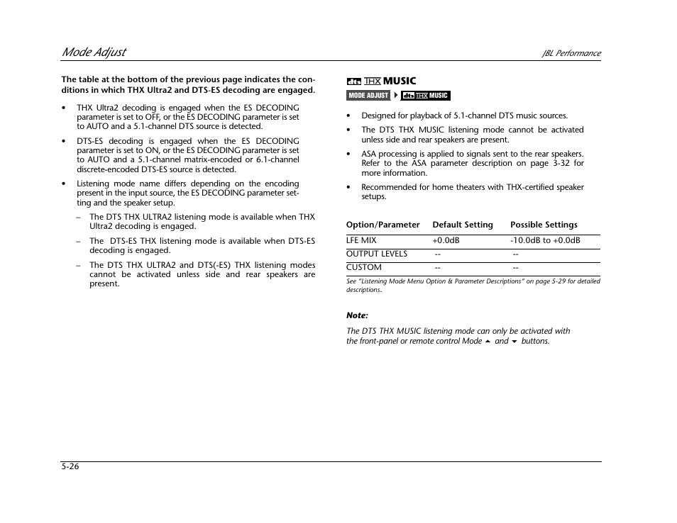 Mode adjust | JBL AV1 User Manual | Page 124 / 160