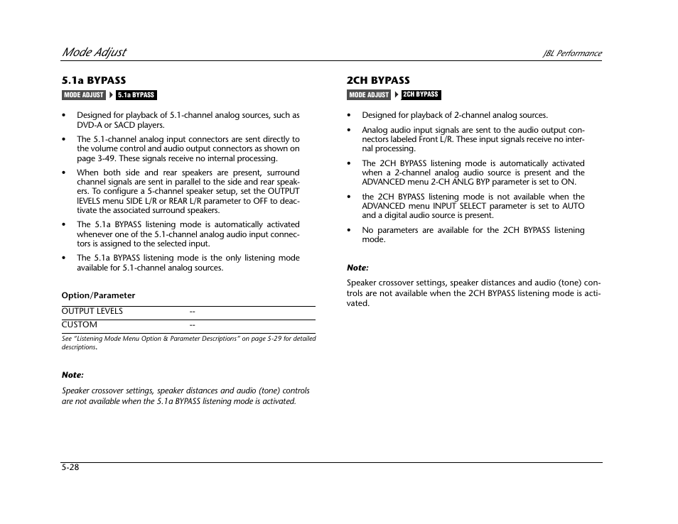 Mode adjust | JBL AV1 User Manual | Page 126 / 160