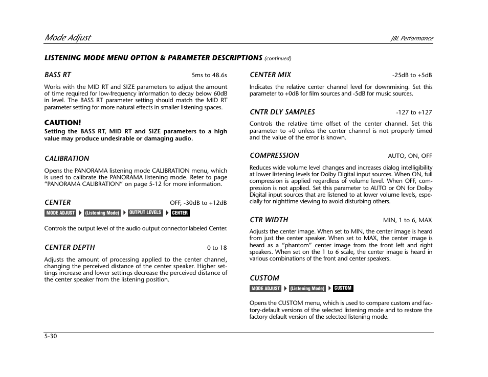 Mode adjust | JBL AV1 User Manual | Page 128 / 160