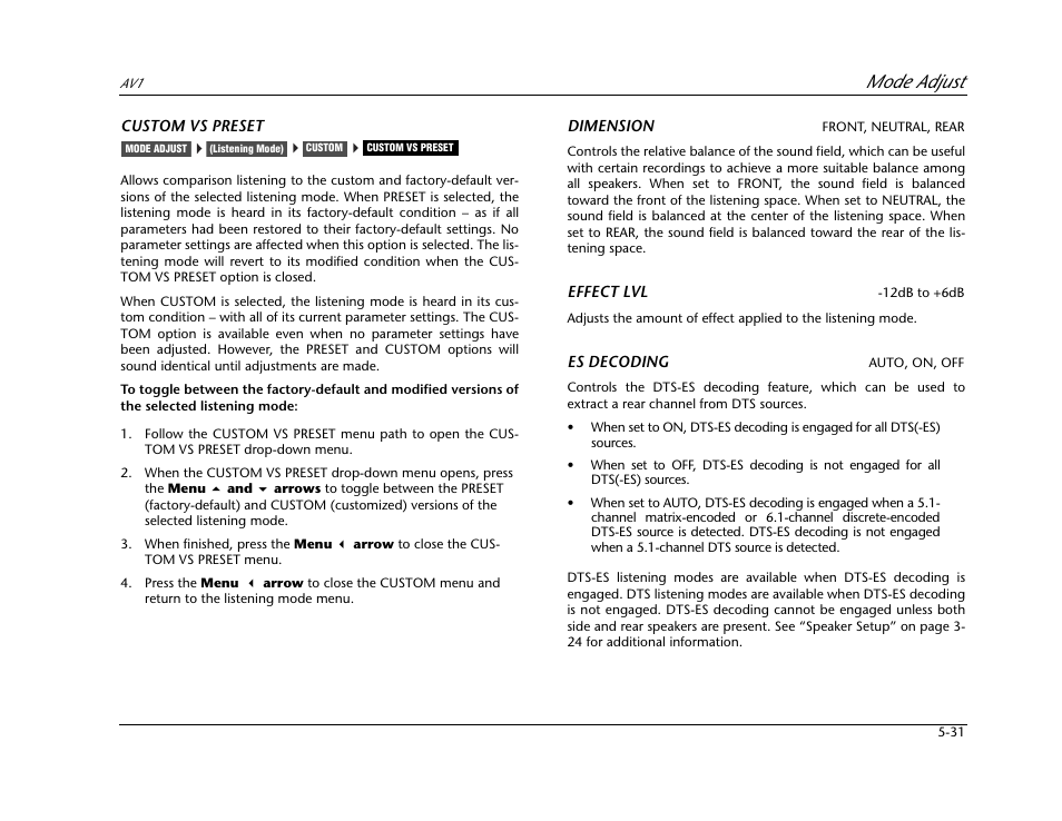 Mode adjust | JBL AV1 User Manual | Page 129 / 160