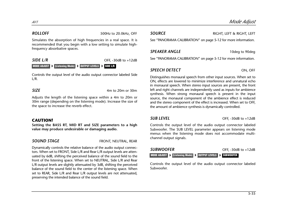 Mode adjust | JBL AV1 User Manual | Page 133 / 160