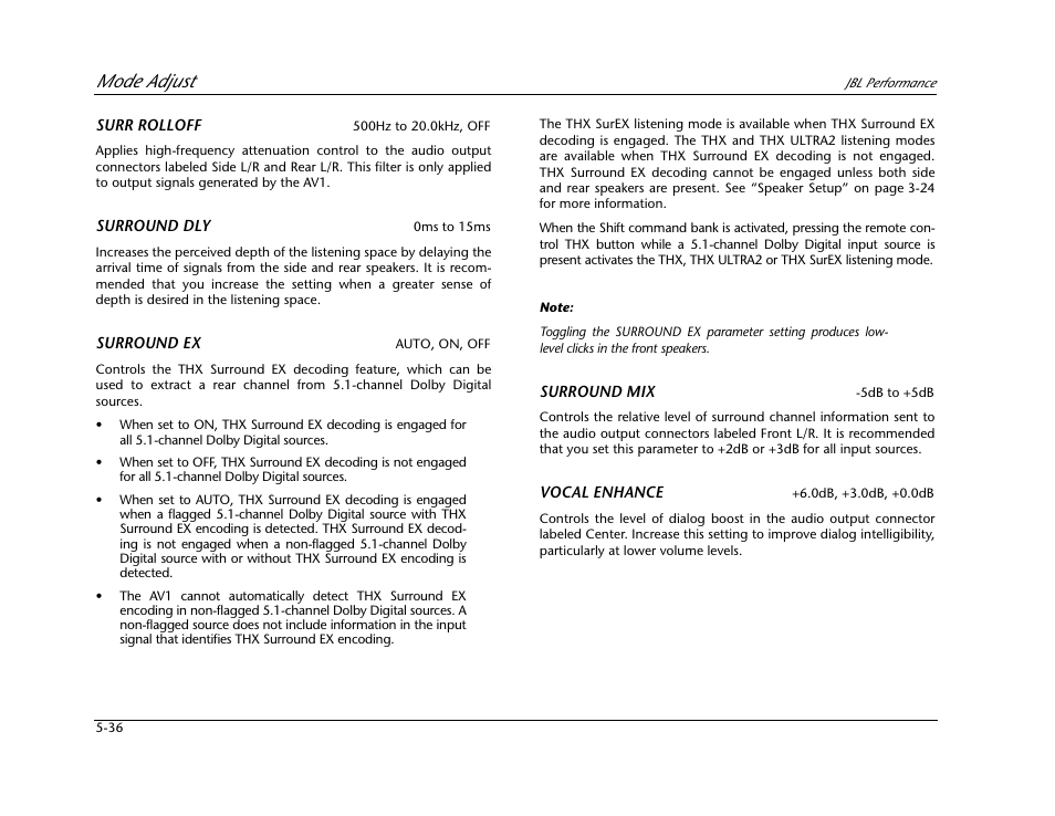 Mode adjust | JBL AV1 User Manual | Page 134 / 160