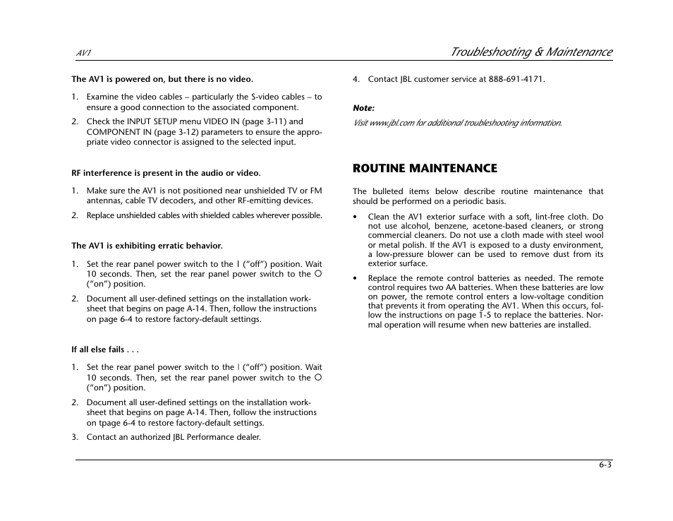 Routine maintenance -3, Troubleshooting & maintenance, Routine maintenance | JBL AV1 User Manual | Page 137 / 160