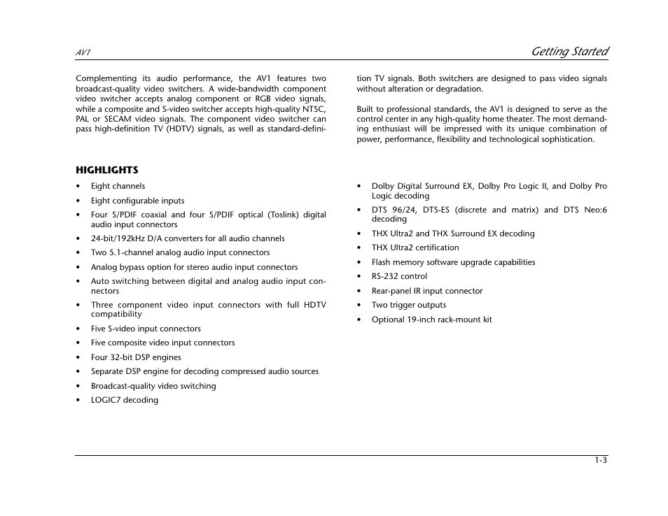 Highlights -3, Getting started | JBL AV1 User Manual | Page 15 / 160