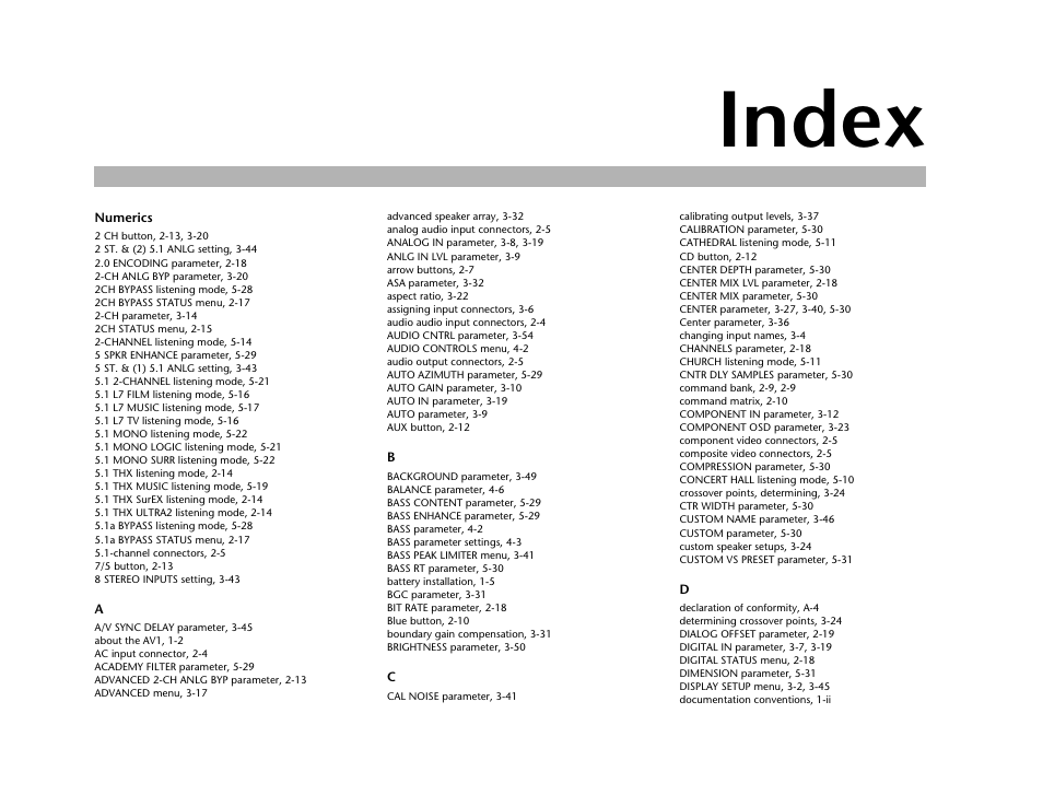 Index | JBL AV1 User Manual | Page 155 / 160