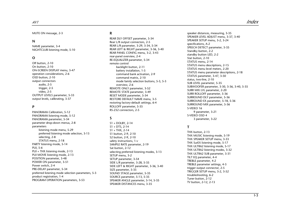 Index | JBL AV1 User Manual | Page 157 / 160