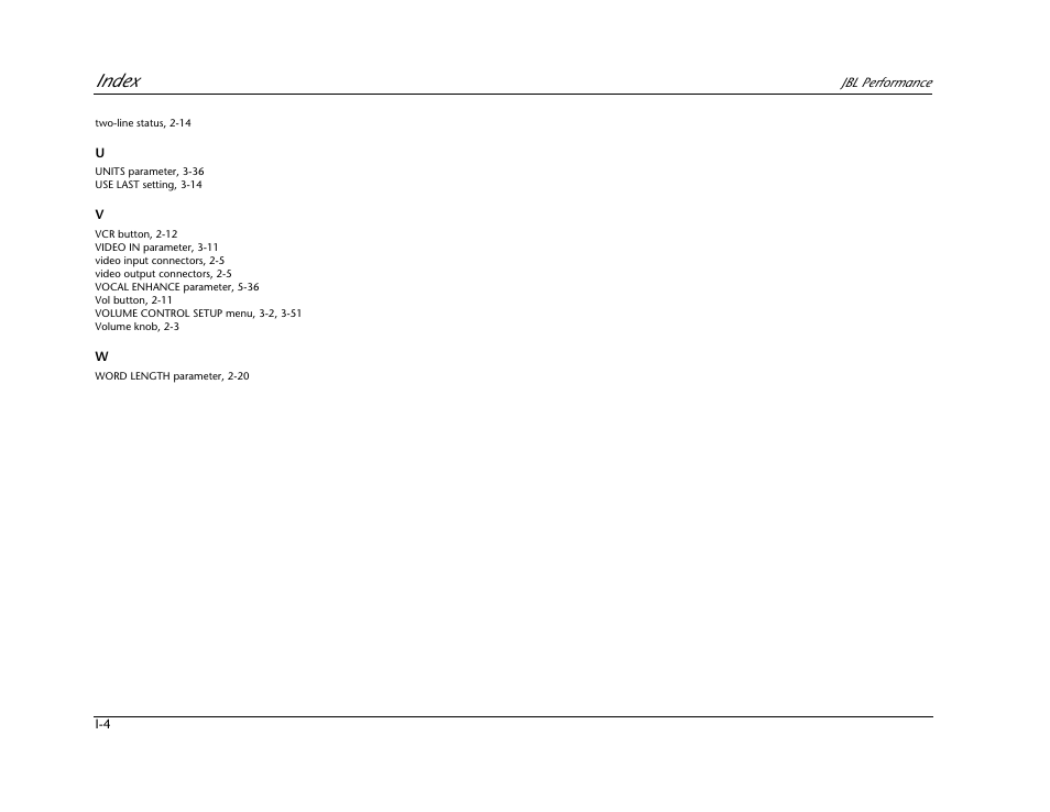 Index | JBL AV1 User Manual | Page 158 / 160