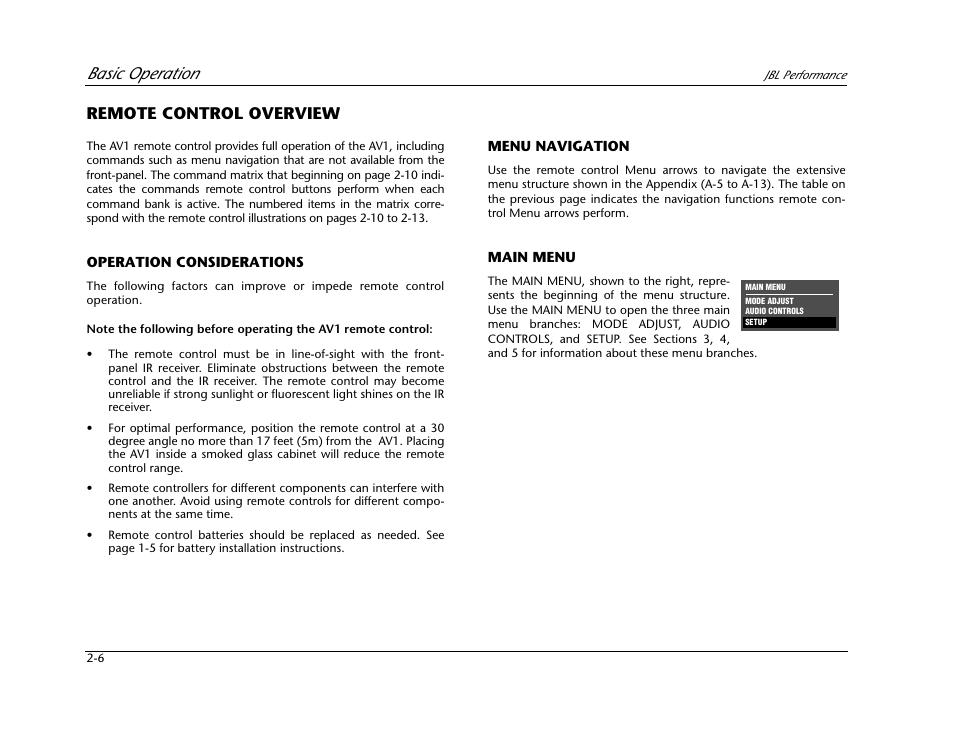 Basic operation, Remote control overview | JBL AV1 User Manual | Page 24 / 160