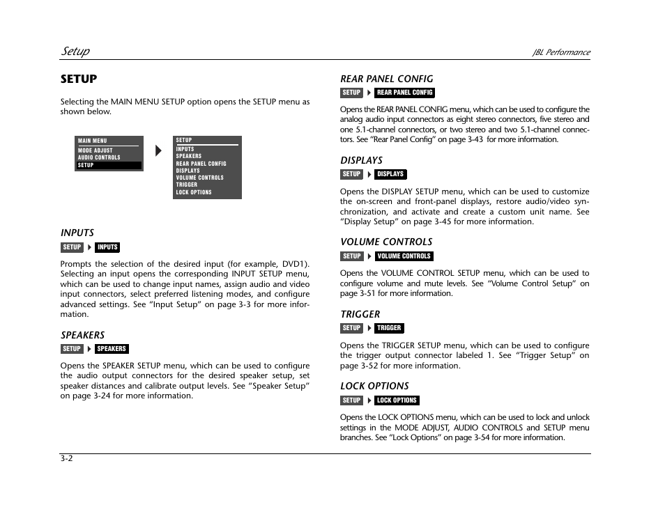 Setup -2, Setup | JBL AV1 User Manual | Page 40 / 160