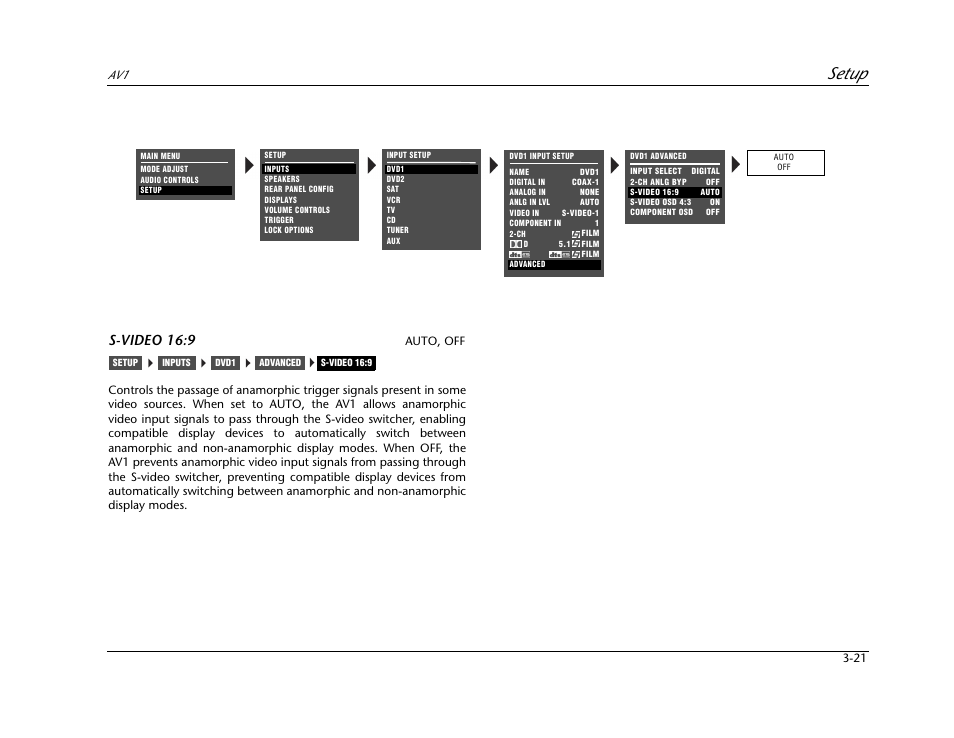 Setup, S-video 16:9 | JBL AV1 User Manual | Page 59 / 160