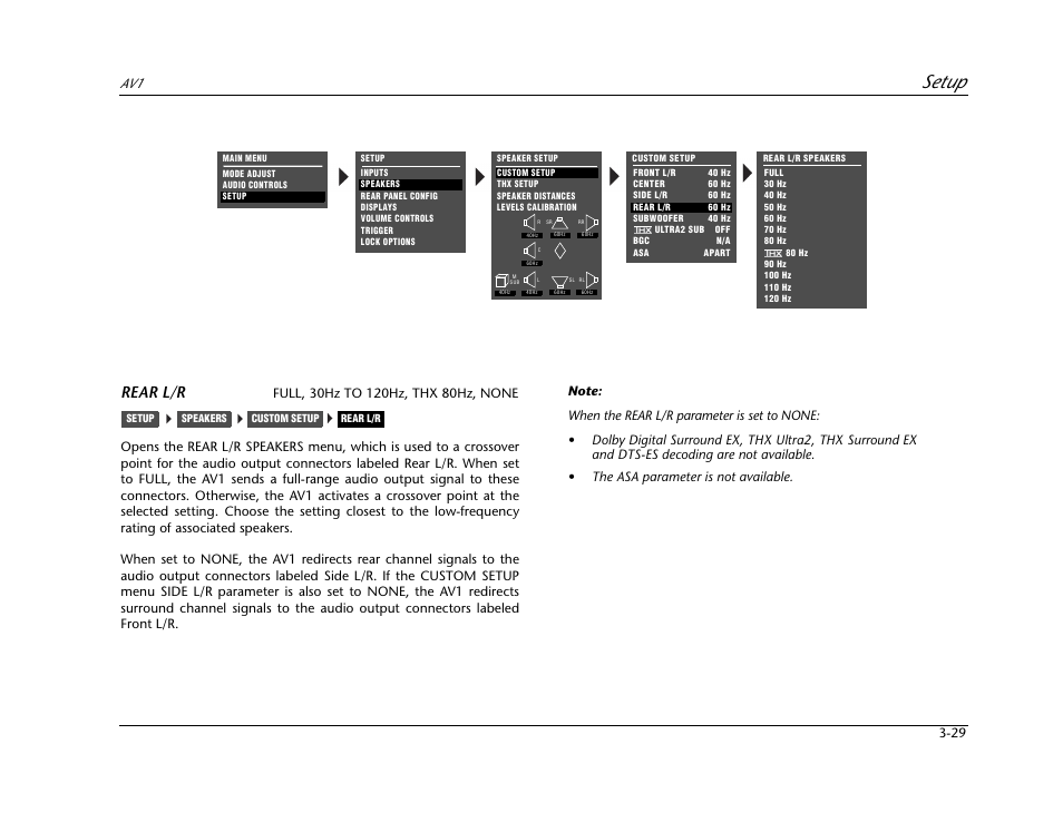 Setup, Rear l/r | JBL AV1 User Manual | Page 67 / 160