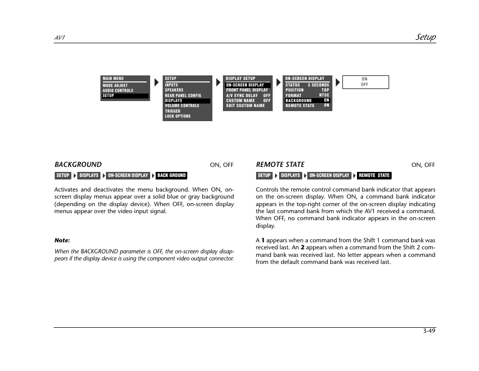 Setup, Background, Remote state | JBL AV1 User Manual | Page 87 / 160