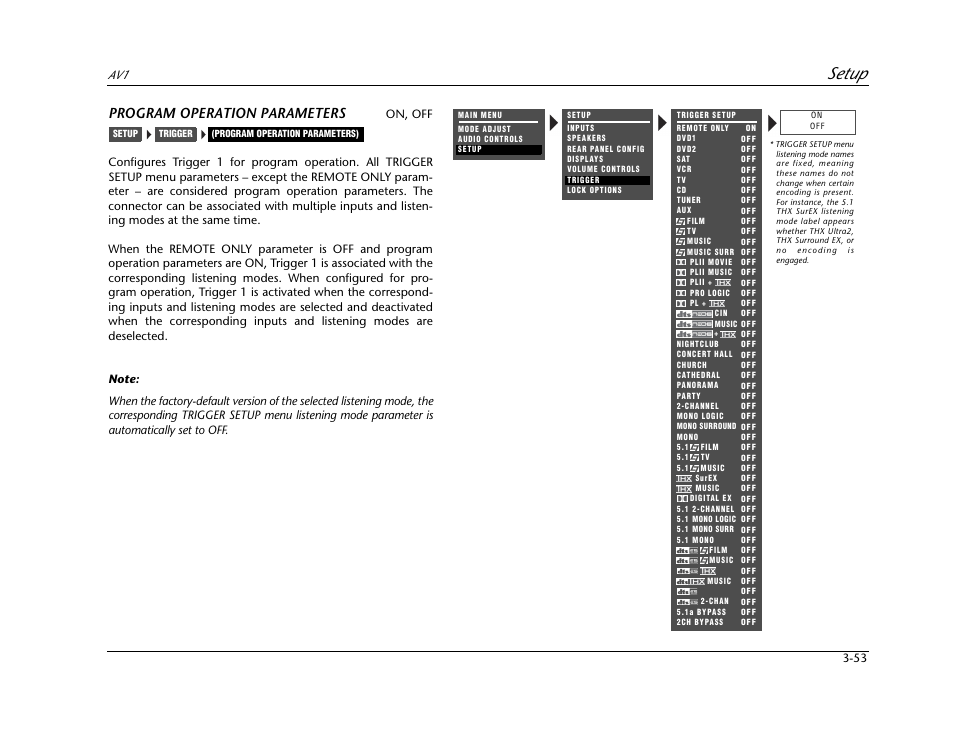 Setup, Program operation parameters | JBL AV1 User Manual | Page 91 / 160