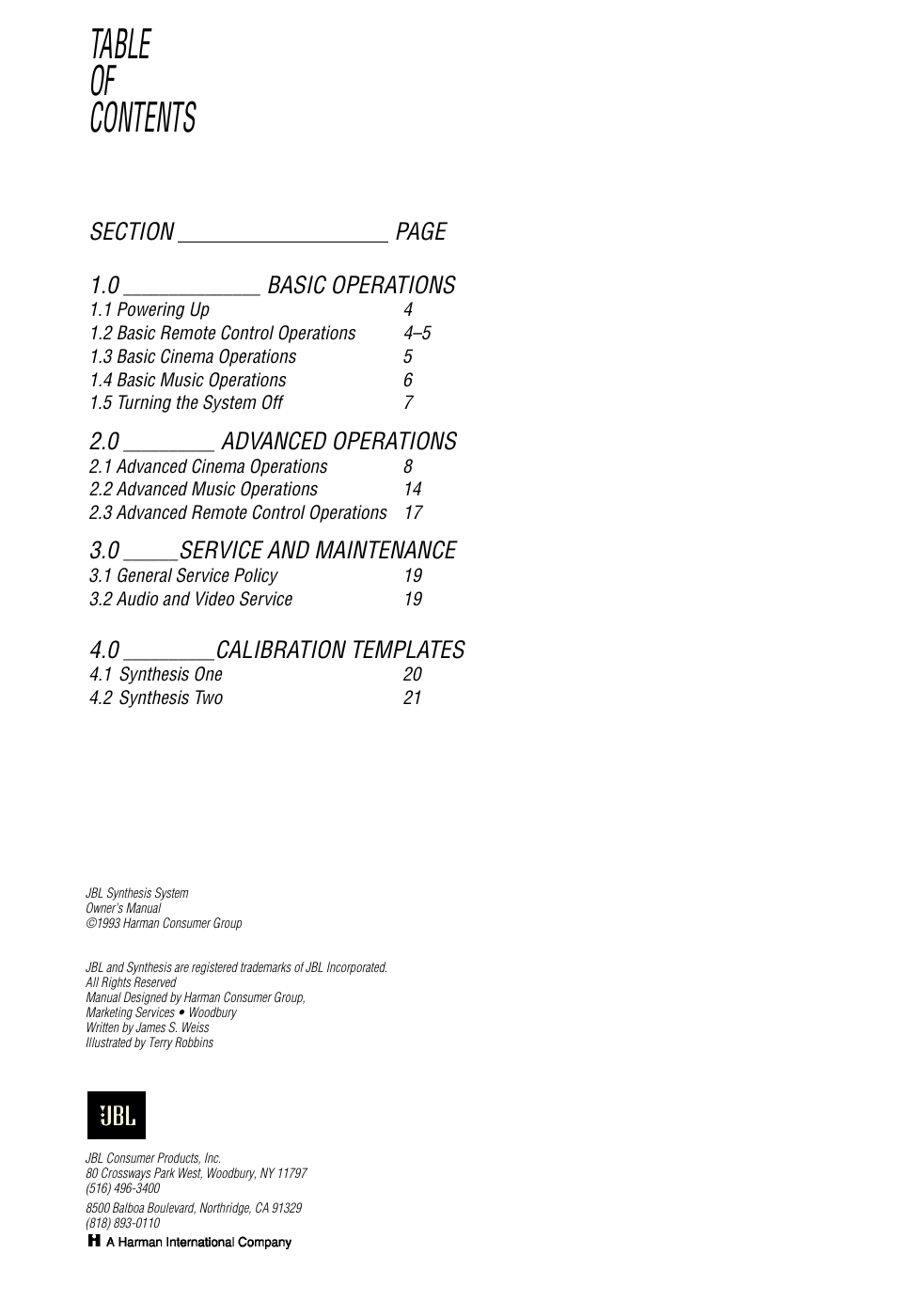 JBL Synthesis User Manual | Page 3 / 23