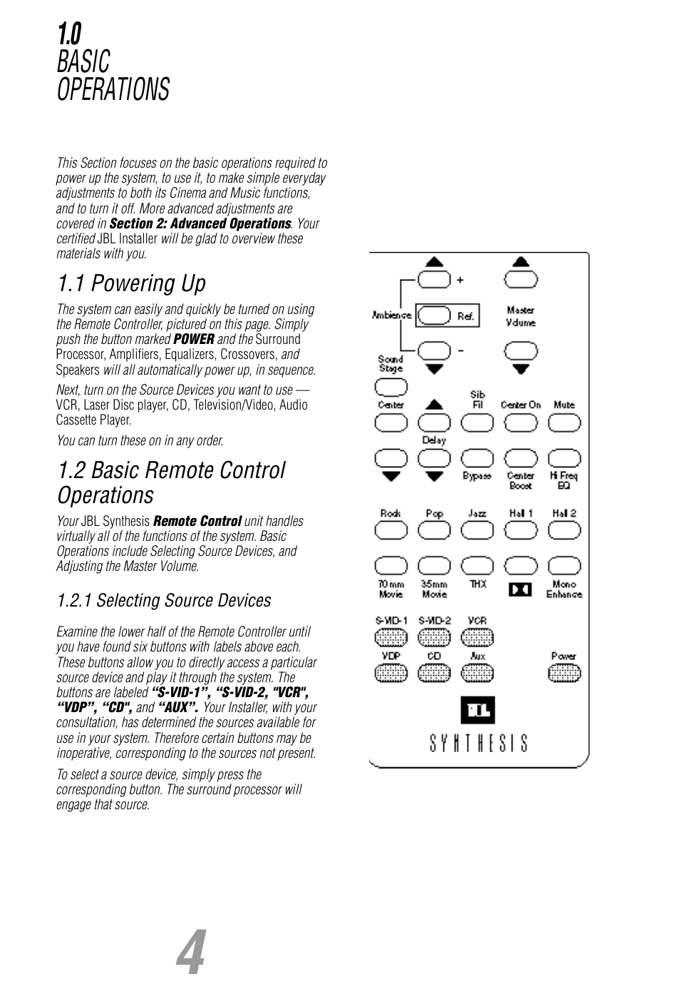 0 basic operations | JBL Synthesis User Manual | Page 4 / 23