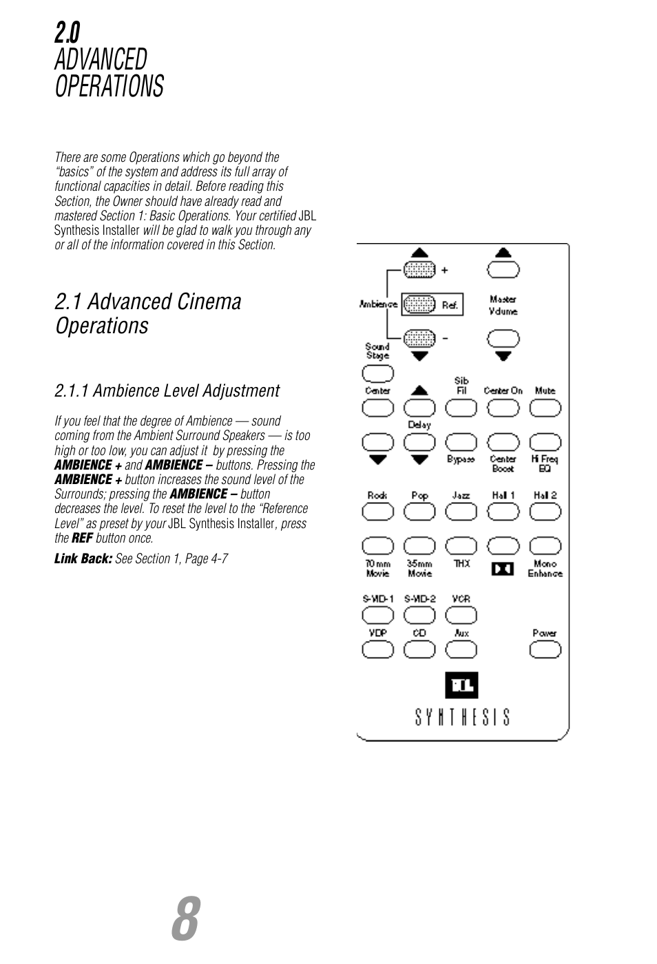 0 advanced operations | JBL Synthesis User Manual | Page 8 / 23