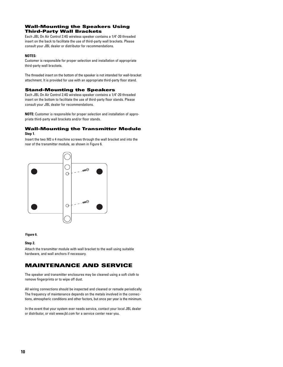 Maintenance and service | JBL 2.4G User Manual | Page 10 / 12