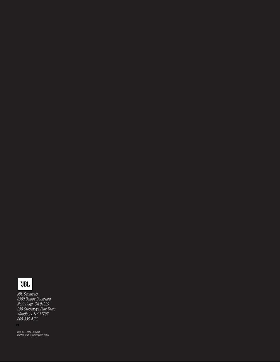JBL S800 User Manual | Page 24 / 24