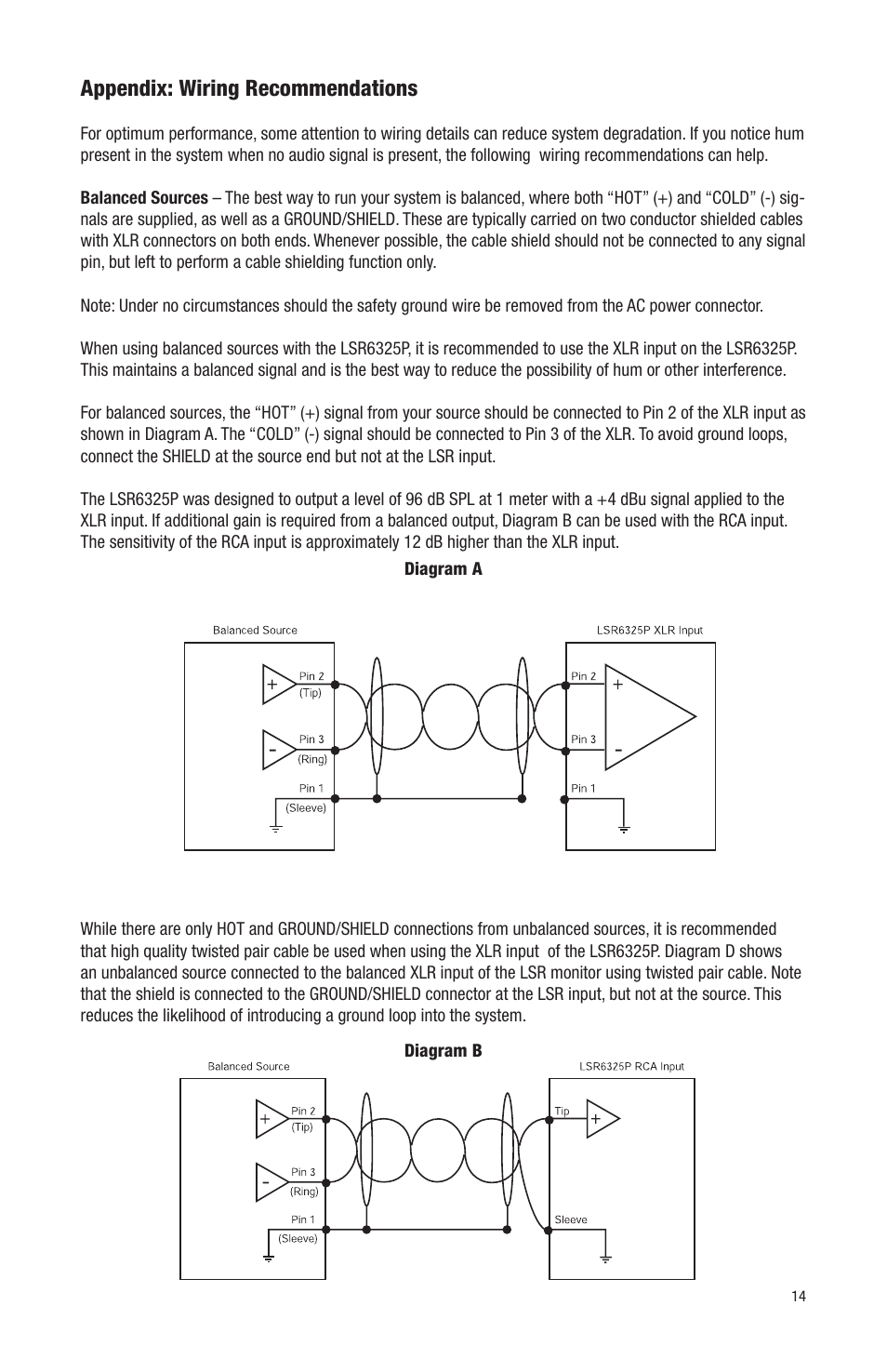 Appendix: wiring recommendations | JBL LSR6312SP User Manual | Page 14 / 18