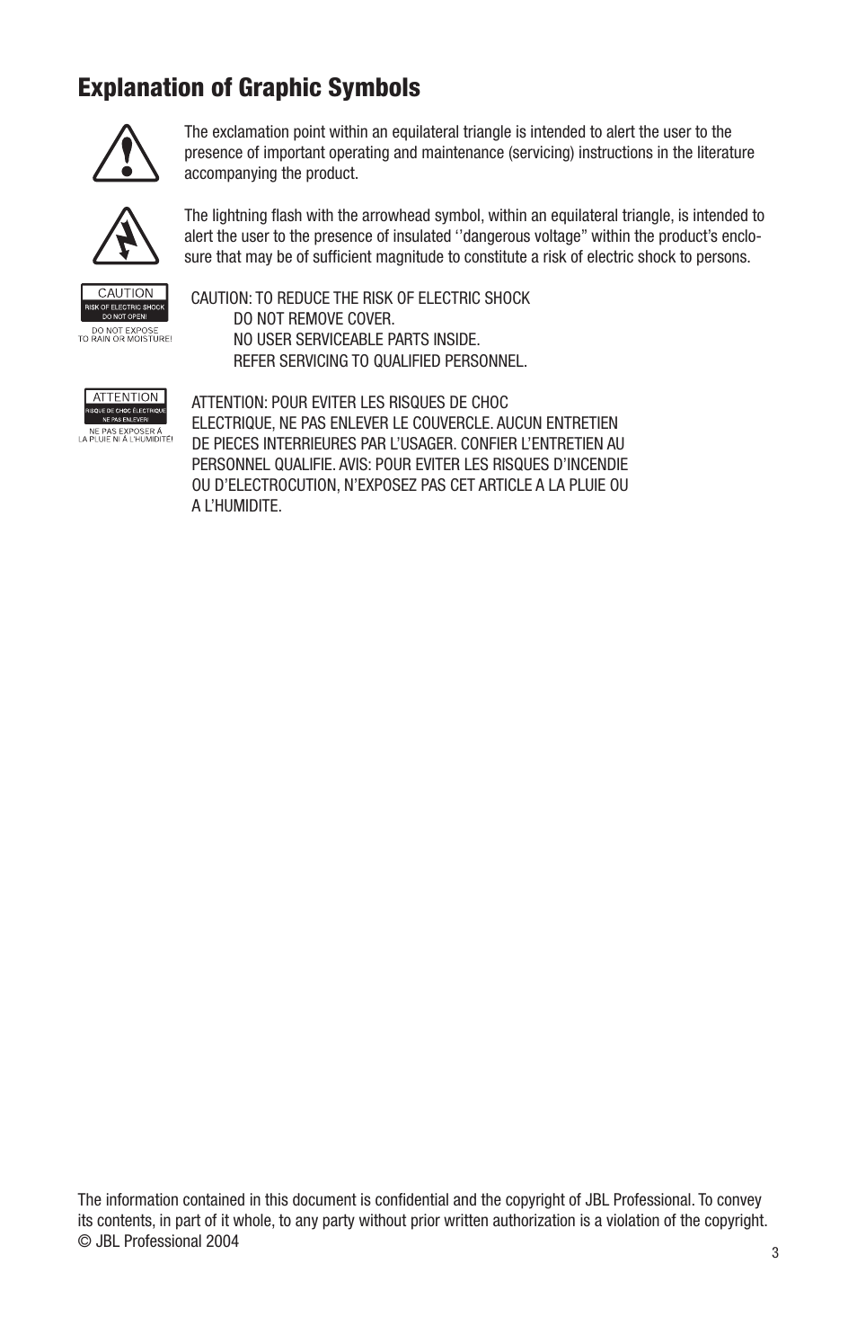 Explanation of graphic symbols | JBL LSR6312SP User Manual | Page 3 / 18