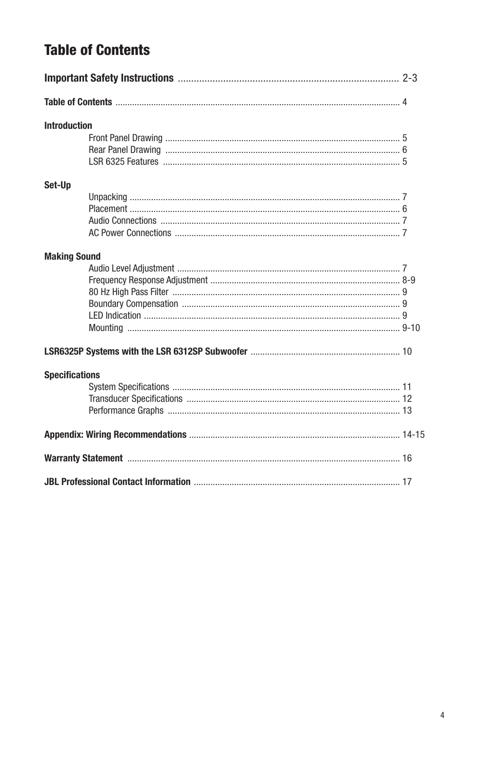 JBL LSR6312SP User Manual | Page 4 / 18