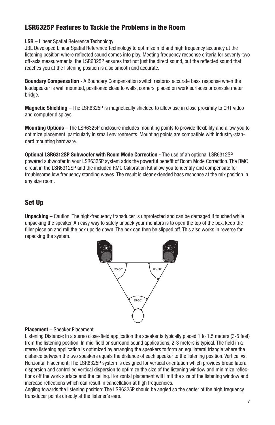 Set up | JBL LSR6312SP User Manual | Page 7 / 18